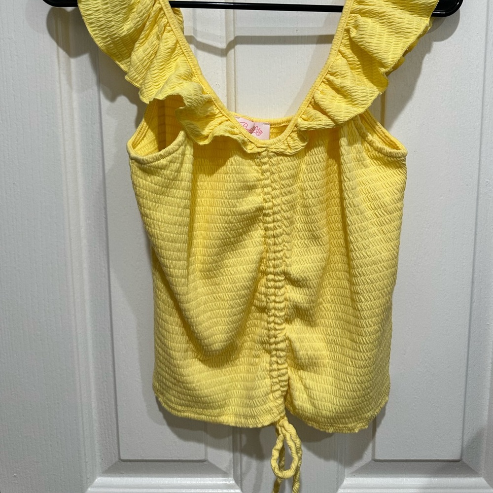 Ruched Yellow Ruffle Tank with Tie